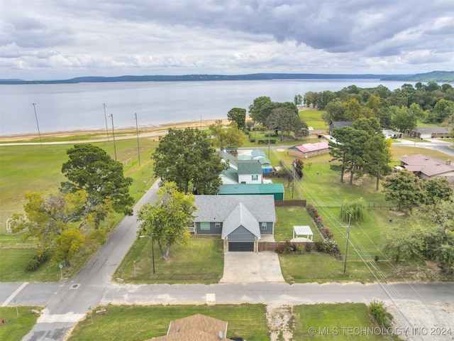 aerial view with a water view