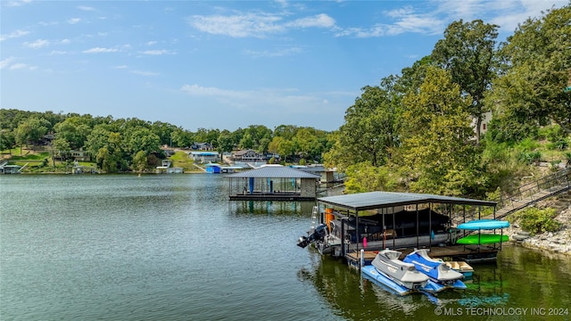 dock area with a water view