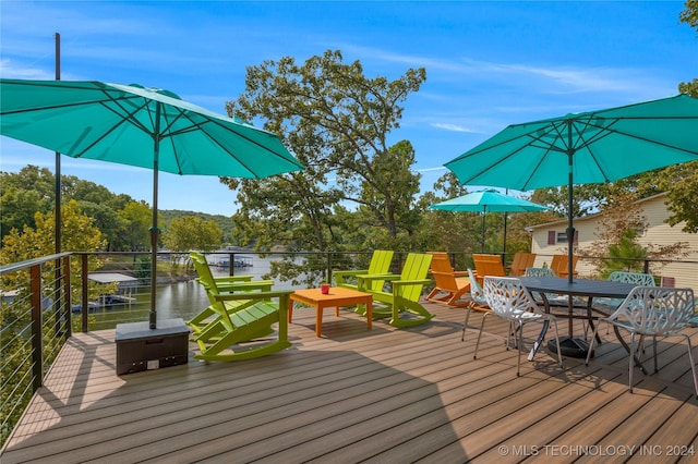 wooden terrace with a water view