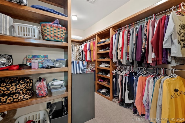 walk in closet with carpet