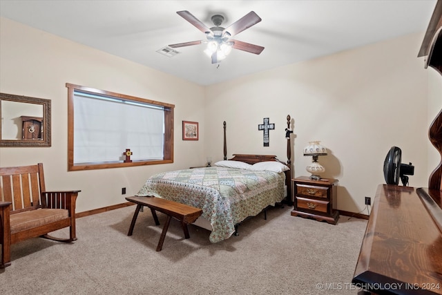 bedroom featuring ceiling fan and carpet floors