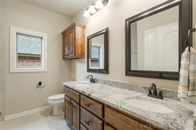 bathroom with tile patterned floors, toilet, and vanity