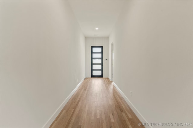 corridor featuring light wood-type flooring