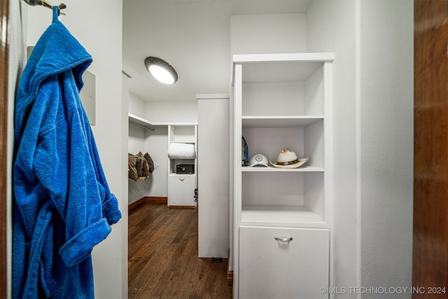 spacious closet with dark hardwood / wood-style floors