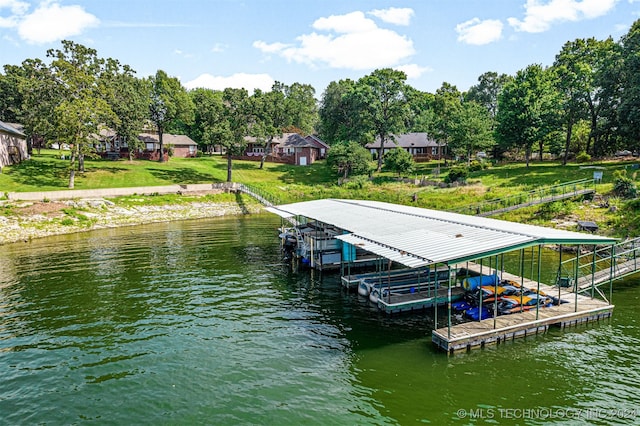 view of dock with a water view