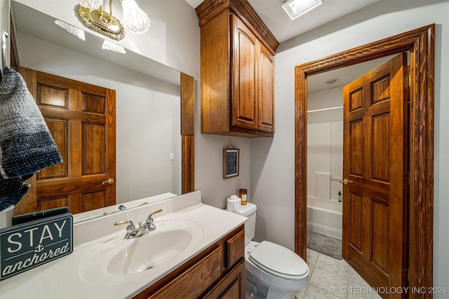 full bathroom with vanity, toilet, tile patterned flooring, and tub / shower combination