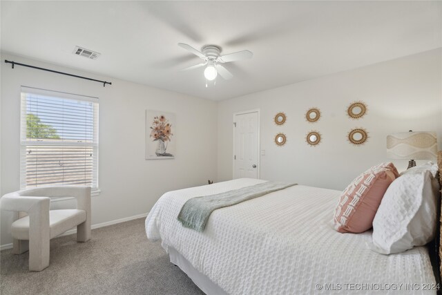 bedroom with carpet flooring and ceiling fan