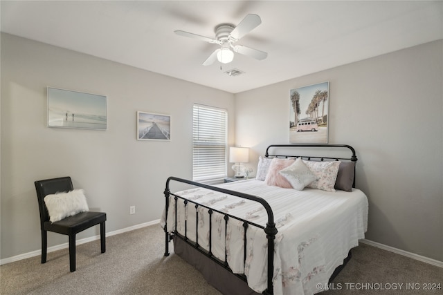 bedroom featuring ceiling fan and carpet floors