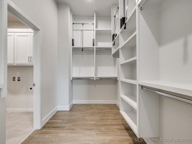 spacious closet featuring light wood-type flooring