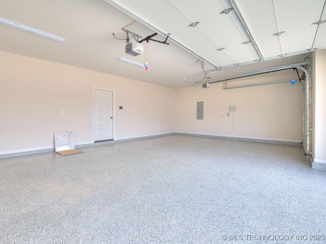 garage featuring a garage door opener and electric panel