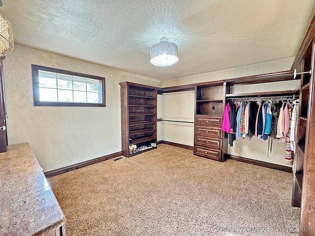 walk in closet featuring carpet flooring