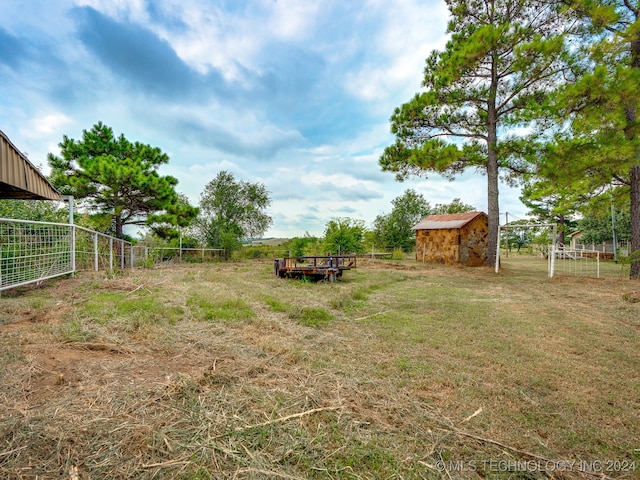 view of yard featuring a shed