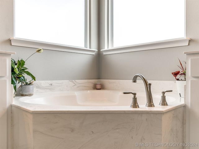 bathroom featuring a tub to relax in and a wealth of natural light