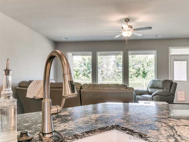 interior space with sink and ceiling fan