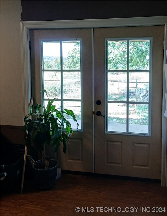 entryway with french doors and dark hardwood / wood-style flooring