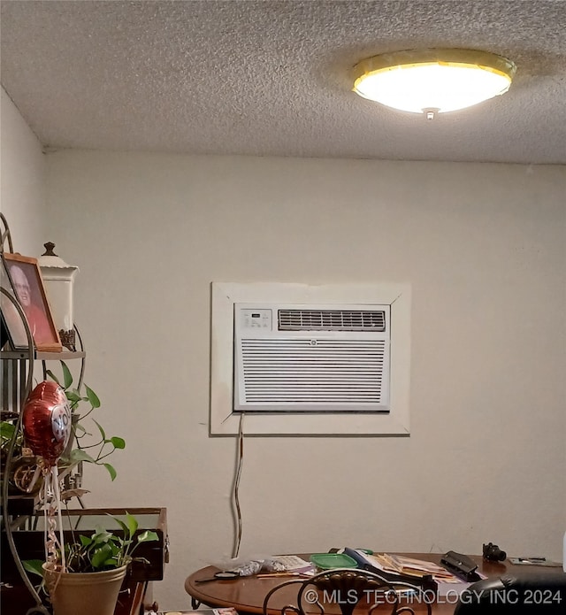 details featuring a textured ceiling and a wall mounted AC