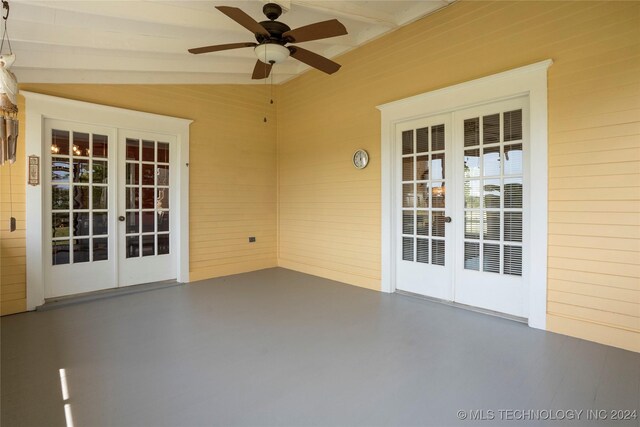 view of patio featuring ceiling fan and french doors