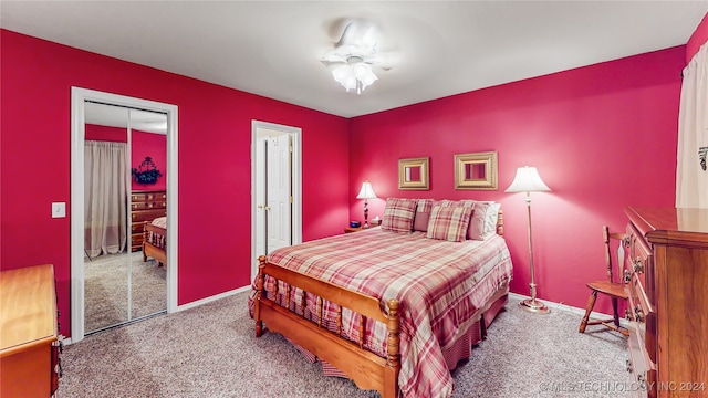 bedroom featuring ceiling fan and carpet floors