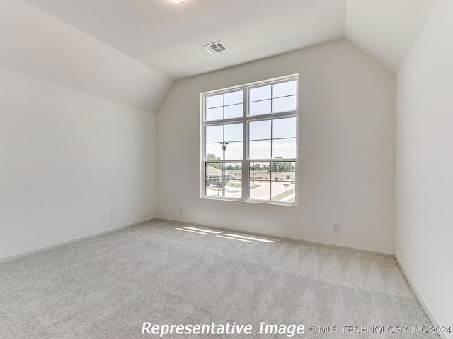 additional living space with lofted ceiling and light carpet