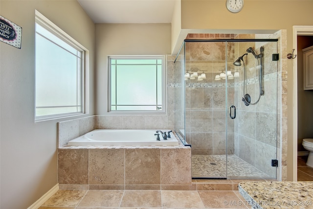 bathroom with toilet and separate shower and tub