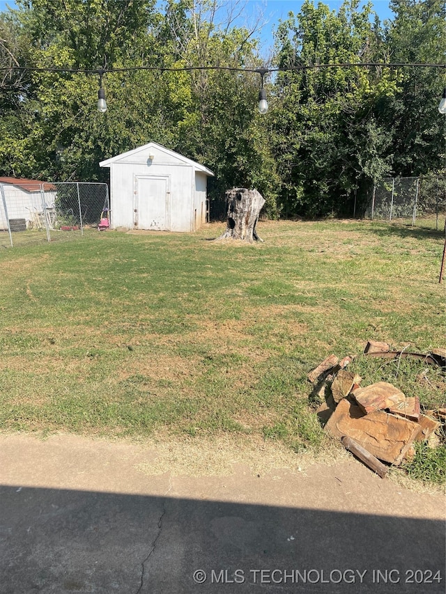 view of yard featuring a shed