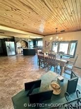 dining space with wood ceiling