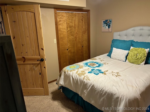 carpeted bedroom with a closet