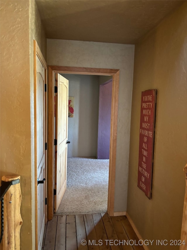 hallway with hardwood / wood-style flooring