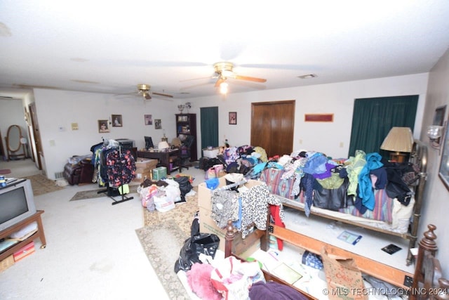 interior space featuring ceiling fan