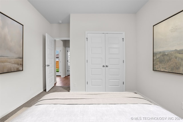 bedroom featuring carpet and a closet