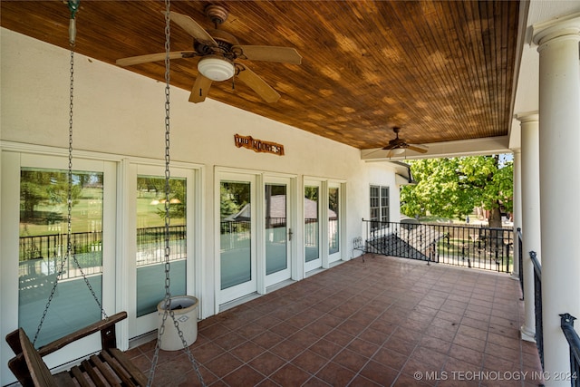 view of patio / terrace with ceiling fan and french doors