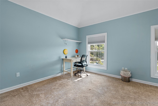 home office featuring carpet flooring