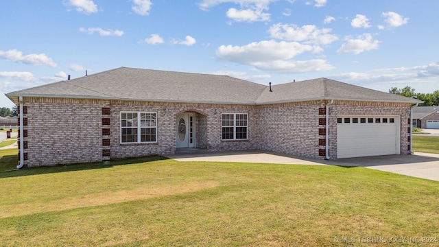 ranch-style house with a front lawn and a garage