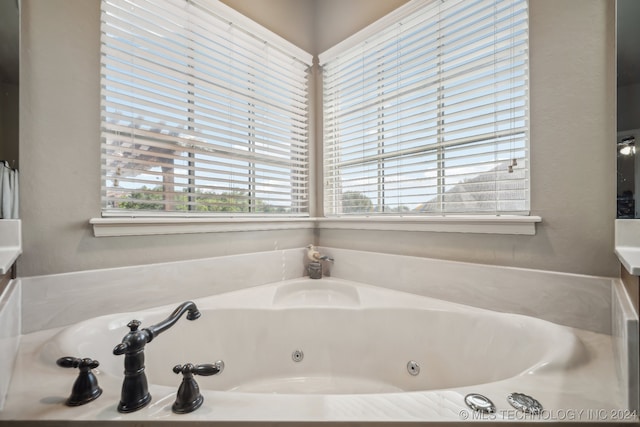 bathroom featuring vanity and a tub to relax in