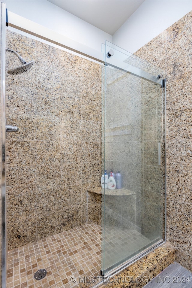 bathroom featuring a shower with shower door