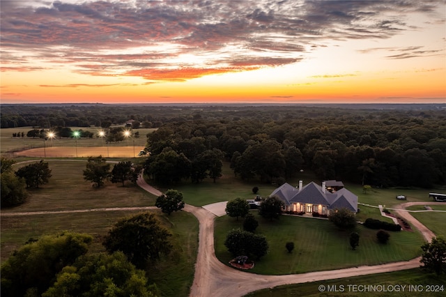 view of aerial view at dusk