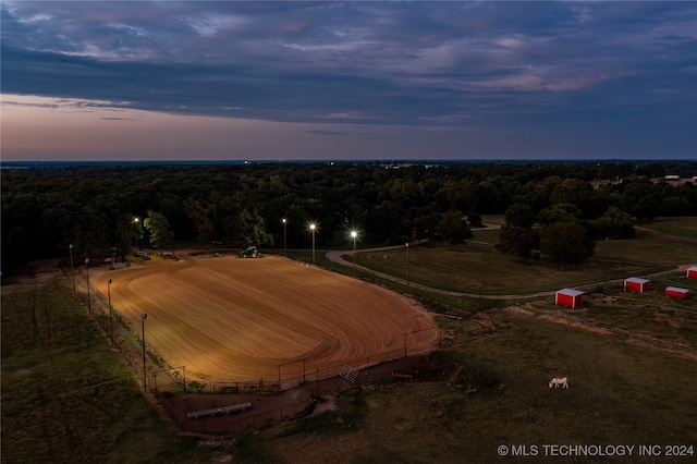 aerial view at dusk with a rural view