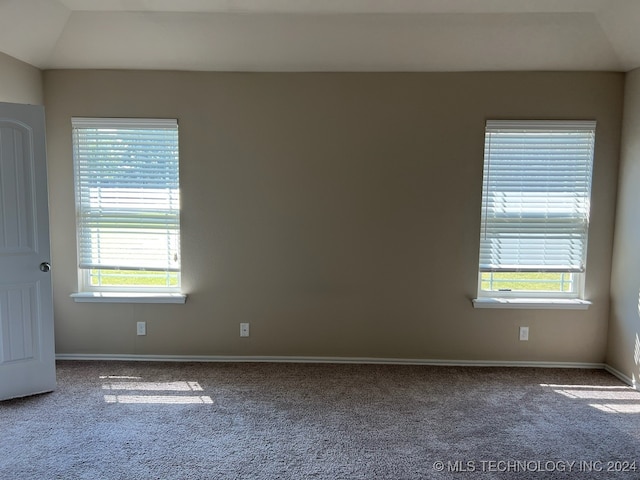 carpeted spare room featuring lofted ceiling and plenty of natural light