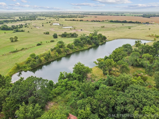 bird's eye view with a water view and a rural view