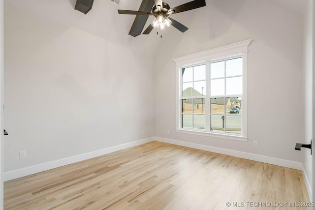 unfurnished room with ceiling fan and light hardwood / wood-style floors