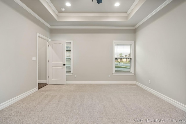 14504 E 80th St, Owasso, OK 74055 - carpeted empty room featuring baseboards, crown molding, and a raised ceiling