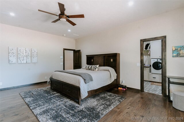 4100 N 430th Rd, Locust Grove, OK 74352 - bedroom with washer / dryer, wood finished floors, baseboards, recessed lighting, and ceiling fan