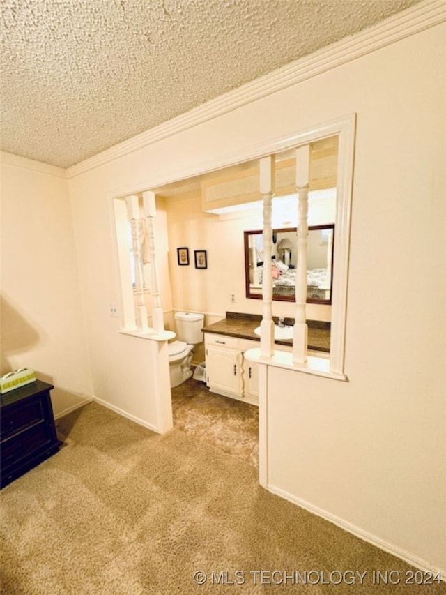 bathroom featuring crown molding and a textured ceiling