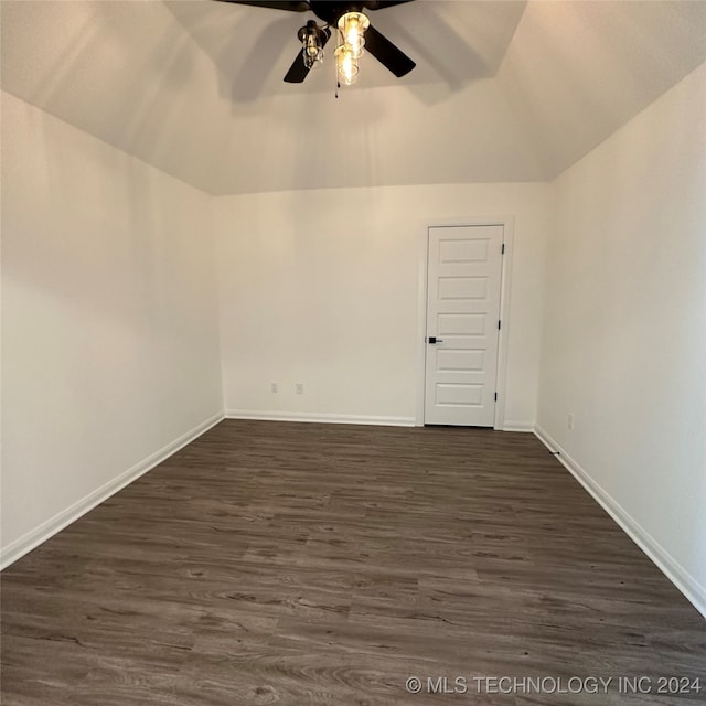 additional living space with dark wood-type flooring, ceiling fan, and vaulted ceiling