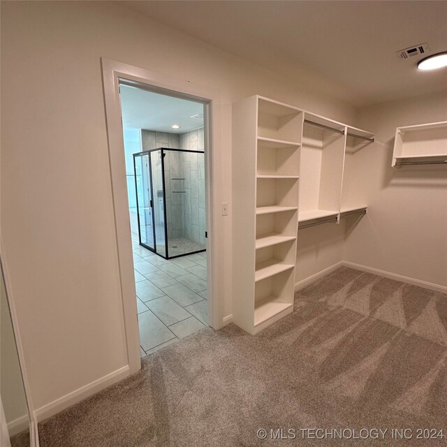 walk in closet with carpet floors