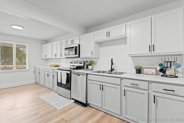 kitchen featuring light hardwood / wood-style flooring, stainless steel appliances, white cabinetry, and sink