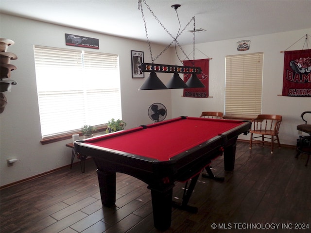 game room with dark wood-type flooring and pool table