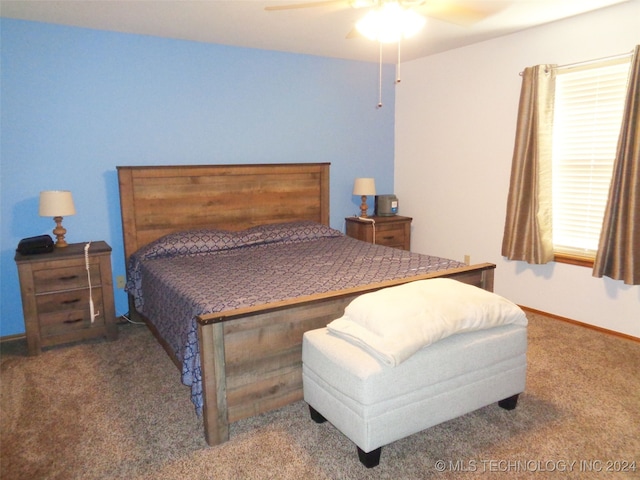 bedroom featuring carpet and ceiling fan