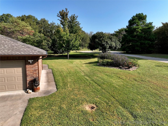 view of yard featuring a garage