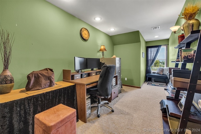 view of carpeted home office